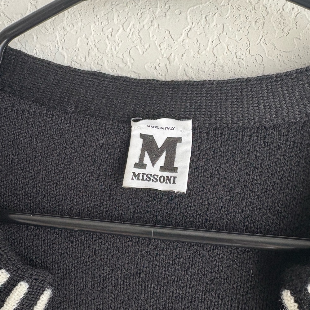 Missoni Italian Black and White Textured Wool Cardigan - Picture 2 of 9